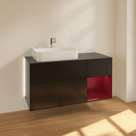 Тумба под раковину Villeroy & Boch Finion 120х50,1 см с подсветкой МДФ черный матовый лак/стекло черное матовое G152HBPD
