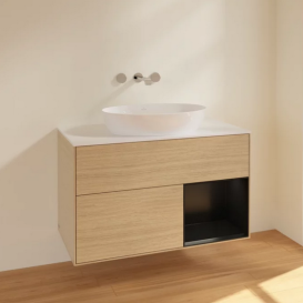 Тумба під раковину Villeroy & Boch Finion 100х50,1 см із підсвічуванням МДФ шпон дуба/скло біле матове FA21PDPC