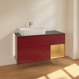 Тумба під раковину Villeroy & Boch Finion 120х50,1 см із підсвічуванням МДФ півонія матовий лак/скло чорне матове G152HFHB