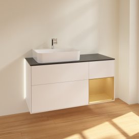 Тумба під раковину Villeroy & Boch Finion 120х50,1 см із підсвічуванням МДФ білий матовий лак/скло чорне матове G152HFMT