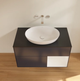 Тумба під раковину Villeroy & Boch Finion 100х50,1 см із підсвічуванням МДФ темно-синій матовий лак/скло чорне матове FA22GFHG