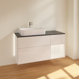 Тумба под раковину Villeroy & Boch Finion 120х50,1 см с подсветкой МДФ глянцевый белый лак/стекло черное матовое G152MTGF