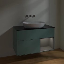 Тумба под раковину Villeroy & Boch Finion 100х50,1 см с подсветкой МДФ оливковый матовый лак/стекло черное матовое FA22GKGM