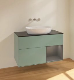 Тумба под раковину Villeroy & Boch Finion 100х50,1 см с подсветкой МДФ оливковый матовый лак/стекло черное матовое FA22GKGM