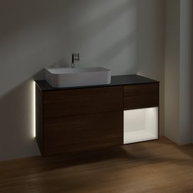 Тумба під раковину Villeroy & Boch Finion 120х50,1 см із підсвічуванням МДФ шпон волоського горіха/скло чорне матове G152MTGN