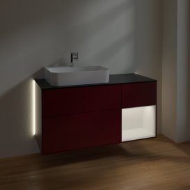 Тумба під раковину Villeroy & Boch Finion 120х50,1 см із підсвічуванням МДФ півонія матовий лак/скло чорне матове G152MTHB