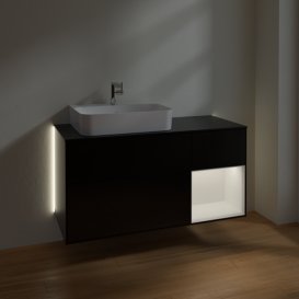 Тумба під раковину Villeroy & Boch Finion 120х50,1 см із підсвічуванням МДФ чорний матовий лак/скло чорне матове G152MTPD