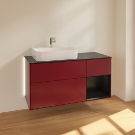 Тумба под раковину Villeroy & Boch Finion 120х50,1 см с подсветкой МДФ пион матовый лак/стекло черное матовое G152PDHB