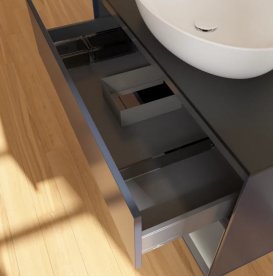 Тумба під раковину Villeroy & Boch Finion 100х50,1 см із підсвічуванням МДФ темно-синій матовий лак/скло чорне матове FA22GKHG