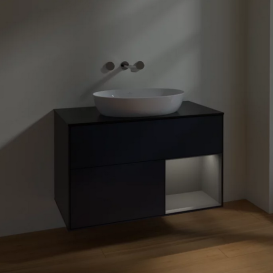 Тумба під раковину Villeroy & Boch Finion 100х50,1 см із підсвічуванням МДФ темно-синій матовий лак/скло чорне матове FA22GKHG