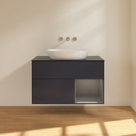 Тумба під раковину Villeroy & Boch Finion 100х50,1 см із підсвічуванням МДФ темно-синій матовий лак/скло чорне матове FA22GKHG