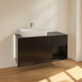 Тумба под раковину Villeroy & Boch Finion 120х50,1 см с подсветкой МДФ черный матовый лак/стекло черное матовое G152PDPD