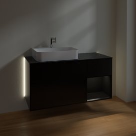 Тумба под раковину Villeroy & Boch Finion 120х50,1 см с подсветкой МДФ черный матовый лак/стекло черное матовое G152PDPD