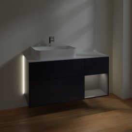 Тумба під раковину Villeroy & Boch Finion 120х50,1 см із підсвічуванням МДФ темно-синій матовий лак/скло біле матове G151GKHG