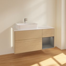 Тумба під раковину Villeroy & Boch Finion 120х50,1 см із підсвічуванням МДФ шпон дуба/скло біле матове G151GKPC