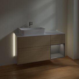 Тумба під раковину Villeroy & Boch Finion 120х50,1 см із підсвічуванням МДФ шпон дуба/скло біле матове G151GKPC