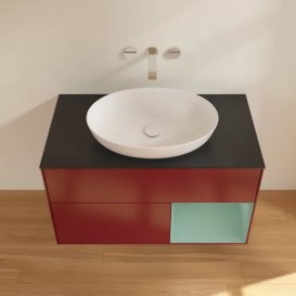 Тумба под раковину Villeroy & Boch Finion 100х50,1 см с подсветкой МДФ пион матовый лак/стекло черное матовое FA22GMHB