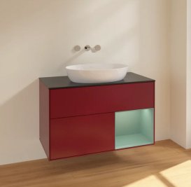 Тумба под раковину Villeroy & Boch Finion 100х50,1 см с подсветкой МДФ пион матовый лак/стекло черное матовое FA22GMHB