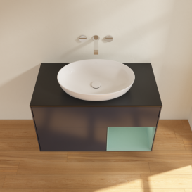 Тумба під раковину Villeroy & Boch Finion 100х50,1 см із підсвічуванням МДФ темно-синій матовий лак/скло чорне матове FA22GMHG