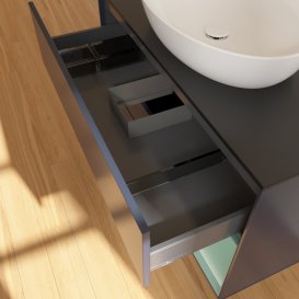 Тумба під раковину Villeroy & Boch Finion 100х50,1 см із підсвічуванням МДФ темно-синій матовий лак/скло чорне матове FA22GMHG