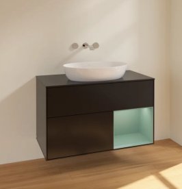 Тумба под раковину Villeroy & Boch Finion 100х50,1 см с подсветкой МДФ черный матовый лак/стекло черное матовое FA22GMPD