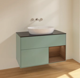 Тумба під раковину Villeroy & Boch Finion 100х50,1 см із підсвічуванням МДФ оливковий матовий лак/скло чорне матове FA22GNGM