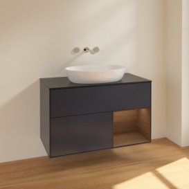 Тумба під раковину Villeroy & Boch Finion 100х50,1 см із підсвічуванням МДФ темно-синій матовий лак/скло чорне матове FA22GNHG