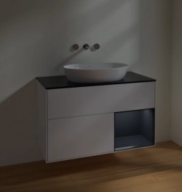 Тумба під раковину Villeroy & Boch Finion 100х50,1 см з підсвічуванням МДФ білий глянцевий лак/скло чорне матове FA22HGGF