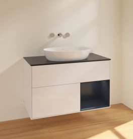 Тумба під раковину Villeroy & Boch Finion 100х50,1 см з підсвічуванням МДФ білий глянцевий лак/скло чорне матове FA22HGGF