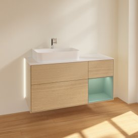 Тумба под раковину Villeroy & Boch Finion 120х50,1 см с подсветкой МДФ шпон дуба/стекло белое матовое  G151GMPC