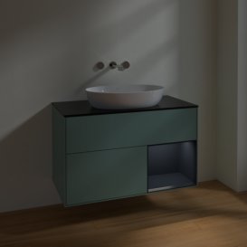 Тумба під раковину Villeroy & Boch Finion 100х50,1 см із підсвічуванням МДФ оливковий матовий лак/скло чорне матове FA22HGGM