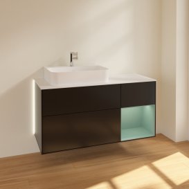 Тумба под раковину Villeroy & Boch Finion 120х50,1 см с подсветкой МДФ черный матовый лак/стекло белое матовое G151GMPD