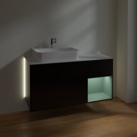 Тумба под раковину Villeroy & Boch Finion 120х50,1 см с подсветкой МДФ черный матовый лак/стекло белое матовое G151GMPD