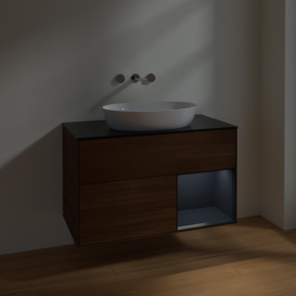 Тумба під раковину Villeroy & Boch Finion 100х50,1 см із підсвічуванням МДФ шпон волоського горіха/скло чорне матове FA22HGGN