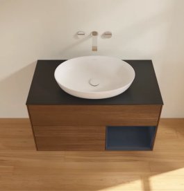 Тумба під раковину Villeroy & Boch Finion 100х50,1 см із підсвічуванням МДФ шпон волоського горіха/скло чорне матове FA22HGGN