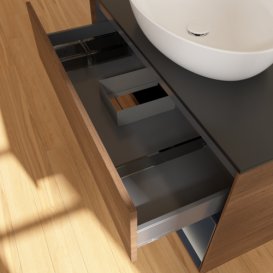 Тумба під раковину Villeroy & Boch Finion 100х50,1 см із підсвічуванням МДФ шпон волоського горіха/скло чорне матове FA22HGGN