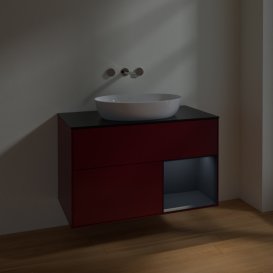 Тумба під раковину Villeroy & Boch Finion 100х50,1 см з підсвічуванням МДФ півонія матовий лак/скло чорне матове FA22HGHB