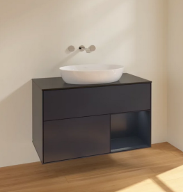 Тумба під раковину Villeroy & Boch Finion 100х50,1 см із підсвічуванням МДФ темно-синій матовий лак/скло чорне матове FA22HGHG