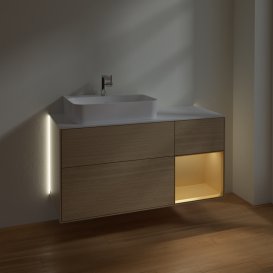 Тумба под раковину Villeroy & Boch Finion 120х50,1 см с подсветкой МДФ шпон дуба/стекло белое матовое G151HFPC