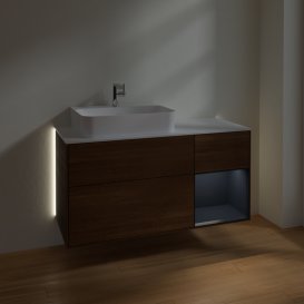 Тумба під раковину Villeroy & Boch Finion 120х50,1 см із підсвічуванням МДФ шпон волоського горіха/скло біле матове G151HGGN