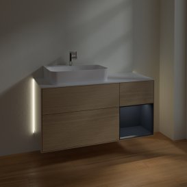 Тумба под раковину Villeroy & Boch Finion 120х50,1 см с подсветкой МДФ шпон дуба/стекло белое матовое G151HGPC