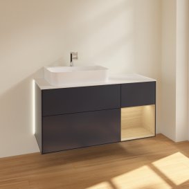 Тумба под раковину Villeroy & Boch Finion 120х50,1 см с подсветкой МДФ темно-синий матовый лак/стекло белое матовое G151PCHG