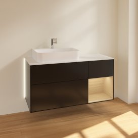 Тумба под раковину Villeroy & Boch Finion 120х50,1 см с подсветкой МДФ черный матовый лак/стекло белое матовое G151PCPD