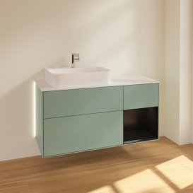 Тумба під раковину Villeroy & Boch Finion 120х50,1 см із підсвічуванням МДФ оливковий матовий лак/скло біле матове G151PDGM