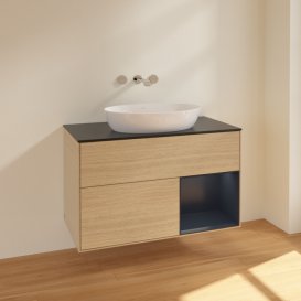 Тумба під раковину Villeroy & Boch Finion 100х50,1 см із підсвічуванням МДФ шпон дуба/скло чорне матове FA22HGPC