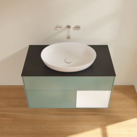 Тумба під раковину Villeroy & Boch Finion 100х50,1 см із підсвічуванням МДФ оливковий матовий лак/скло чорне матове FA22MTGM