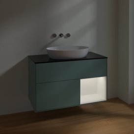 Тумба під раковину Villeroy & Boch Finion 100х50,1 см із підсвічуванням МДФ оливковий матовий лак/скло чорне матове FA22MTGM