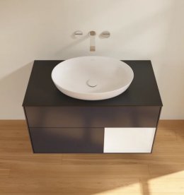 Тумба под раковину Villeroy & Boch Finion 100х50,1 см с подсветкой МДФ темно-синий матовый лак/стекло черное матовое FA22MTHG