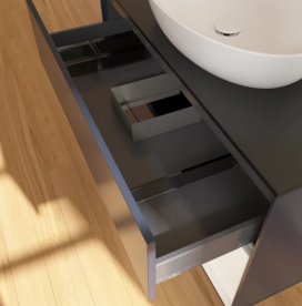 Тумба под раковину Villeroy & Boch Finion 100х50,1 см с подсветкой МДФ темно-синий матовый лак/стекло черное матовое FA22MTHG