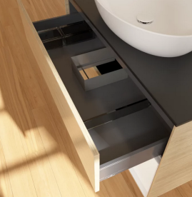 Тумба під раковину Villeroy & Boch Finion 100х50,1 см із підсвічуванням МДФ шпон дуба/скло чорне матове FA22MTPC